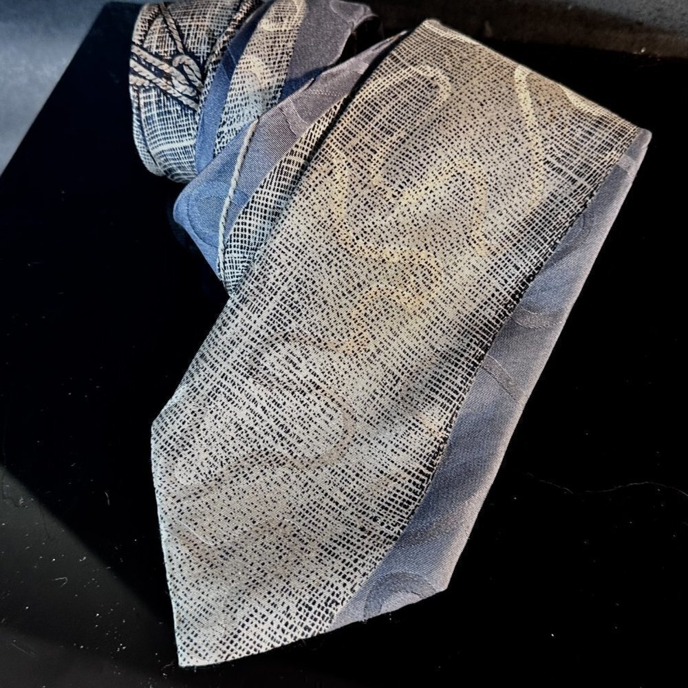 Claude Montana Burlap Ribbon Silk Tie Vintage Couture Gray Hemp Artsy Modernist - Picture 7 of 8